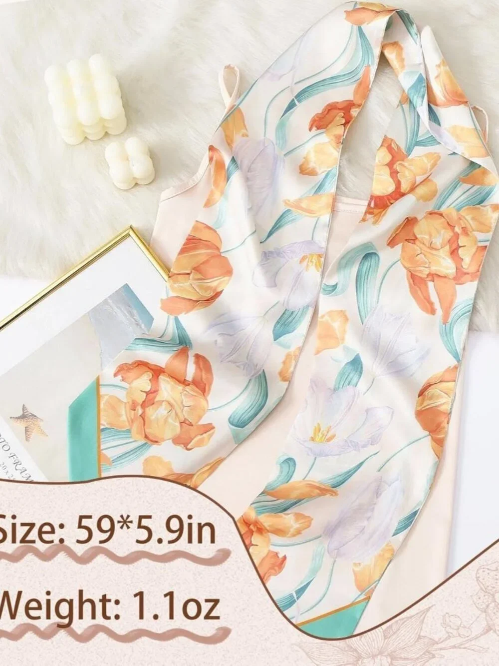 Women's Green Leaves Festoon Border Elegant Oblique Angle Scarves Bag Scarfs